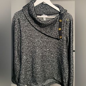 Calvin Klein Cowl Neck Turtleneck Sweater with gold snap details